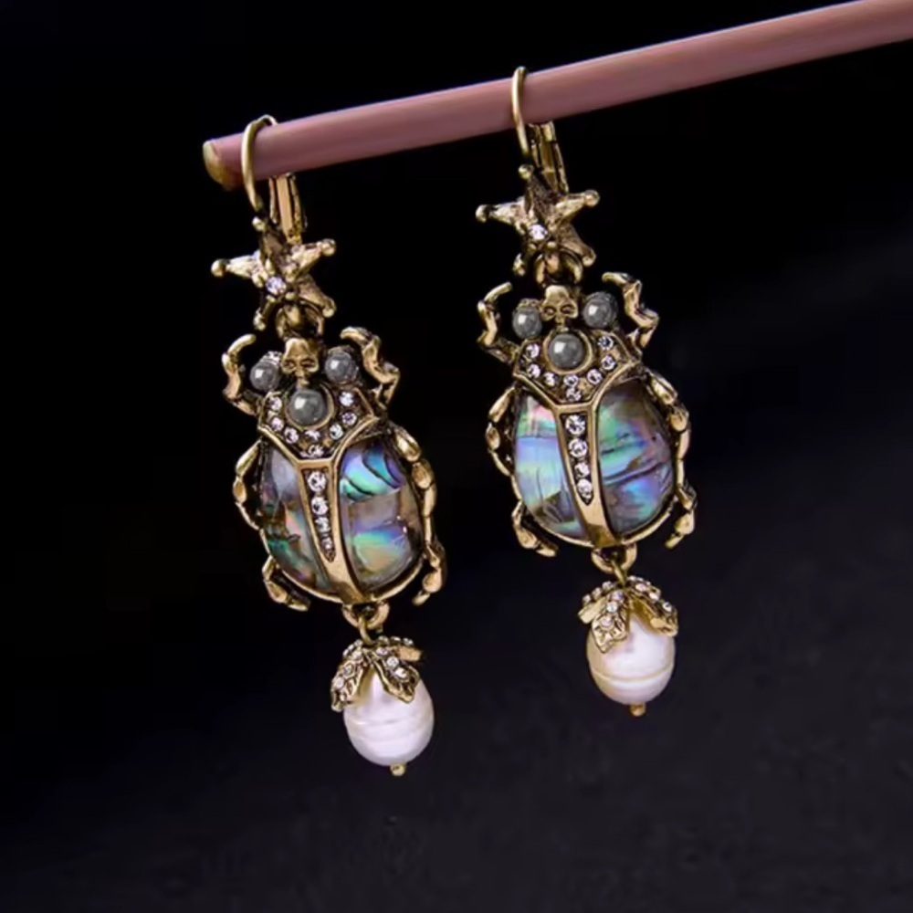 Vintage Pearl Beetle Earrings